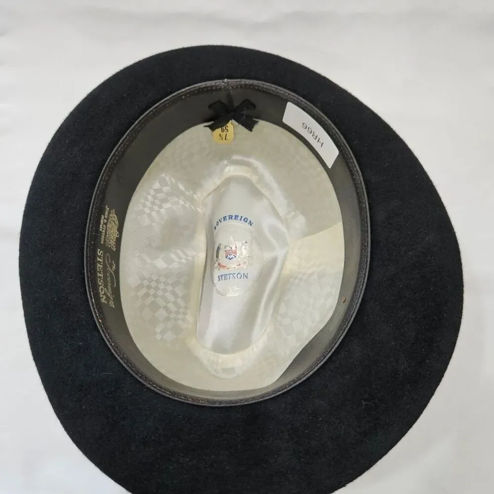 Stetson Sovereign Black Fur Felt Fedora Hat Braided Band Size 7 3/8 59cm